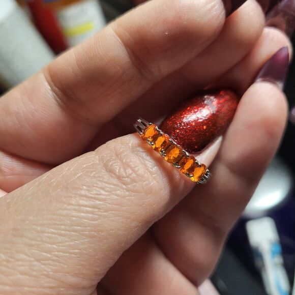 Crimson Fire Opal 5 Stone Sterling Silver Ring - Picture 3 of 6